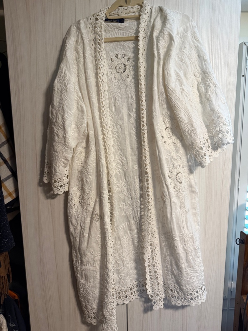 Ralph Lauren Cream Crochet & Embroidered Kimono